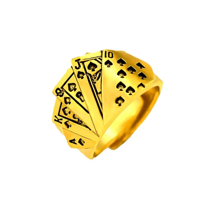 

Playing Card Design Gold Brass Adjustable Ring for Men and Women Party Ring Jewelry