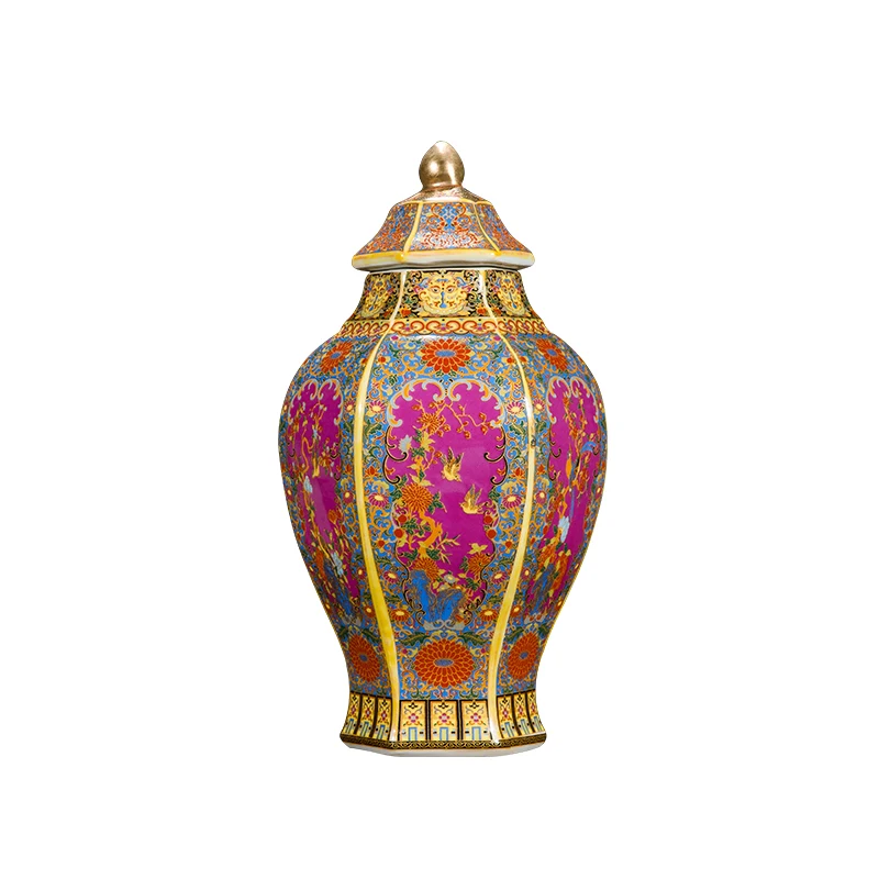 Antique Traditional Chinese qing dynasty vase Enamel Hexagonal Ceramic Ginger Jar Collection Jingdezhen Vase | Дом и сад
