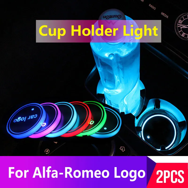 2 шт. Автомобильные светодиодные подставки под стаканы для Alfa Romeo logo светильник For