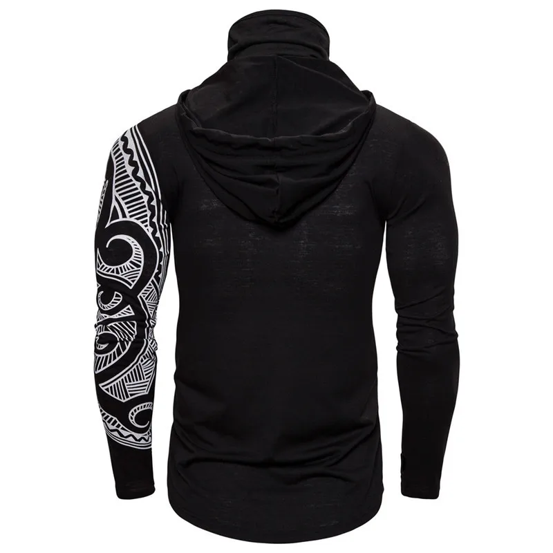 

Elastic fitness youth printing render shirts men hooded long-sleeved mask T-shirt