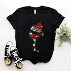 Женские милые футболки, Рождественская винная Милая Летняя женская рубашка с коротким рукавом и принтом, футболки, одежда, топы, Милая футболка