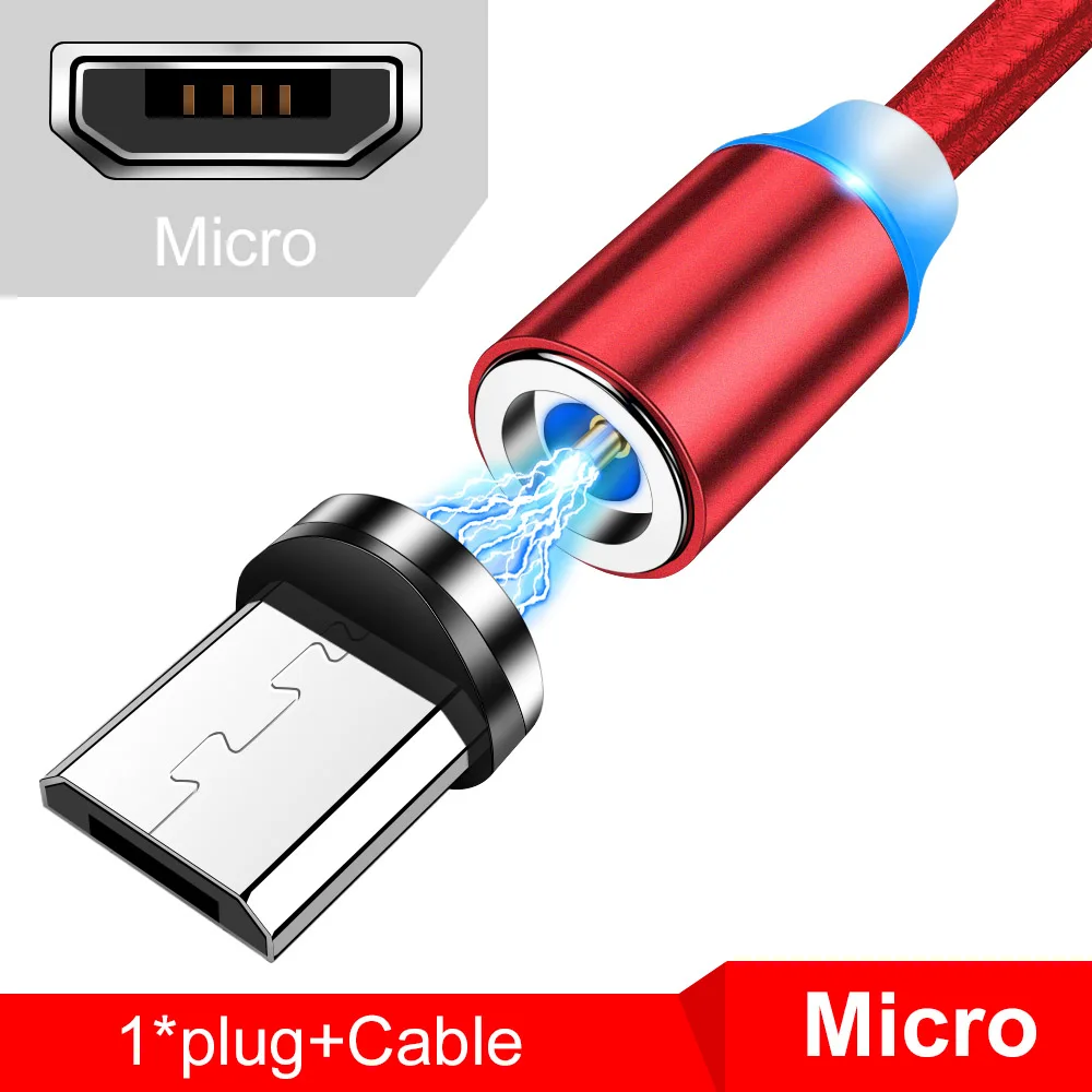 Магнитный usb-кабель Tisluo/Micro USB/type-C для iPhone X Xs Max светодиодный 1 м магнитное зарядное устройство для samsung s10 Xiaomi Pocophone USB C - Цвет: Micro usb Red