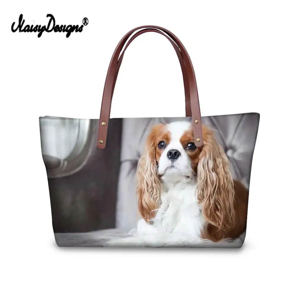 Большие сумки тоут женские King Charles Spaniel с цветочным узором модные через плечо для