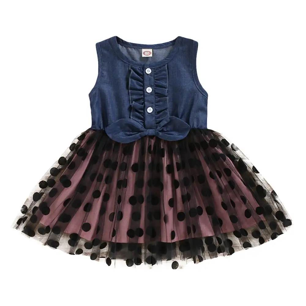 

1st Birthday Dress For Baby Girl Princess Dress For Girls Sleeveless Denim Vest Black Tulle Summer Dress Twins Baby Clothes
