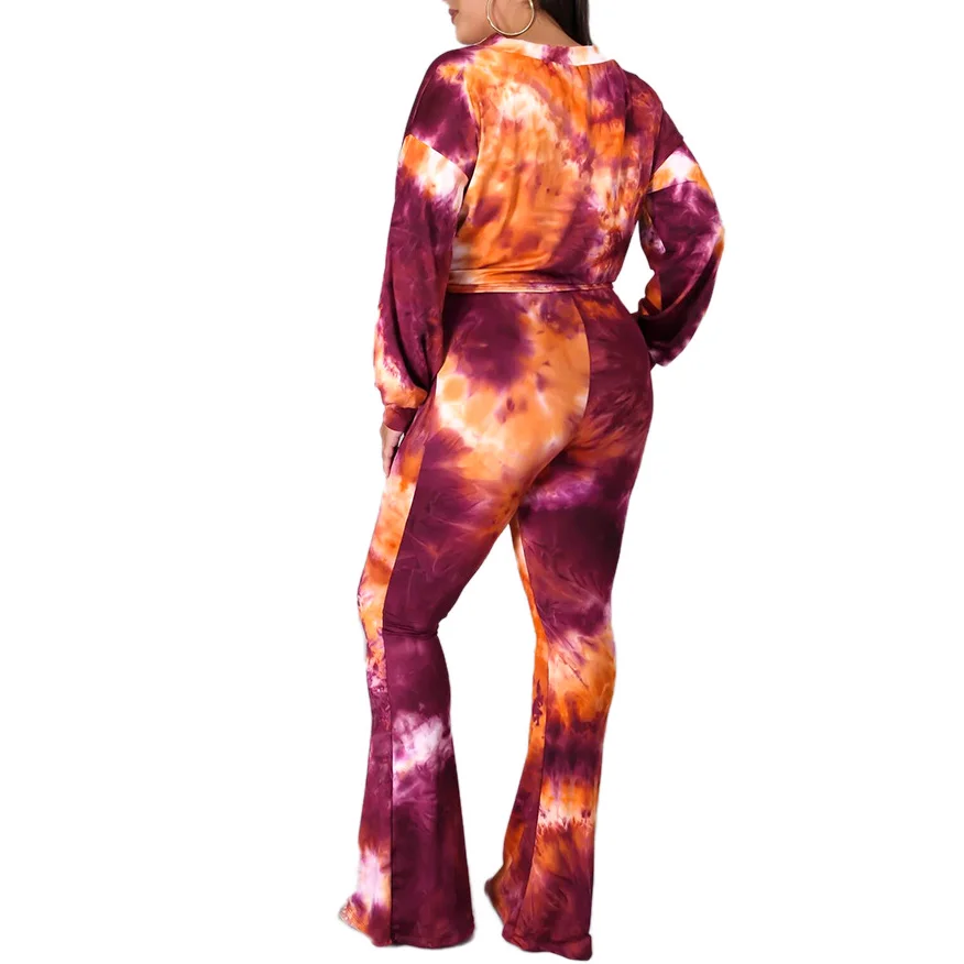 

2020 Autumn Spring Two Piece Tie-Dye Sets Long Sleeve Tops+ Pants Woman Oversize Tracksuit Outfit Plus Size 4XL 5XL Streetwear