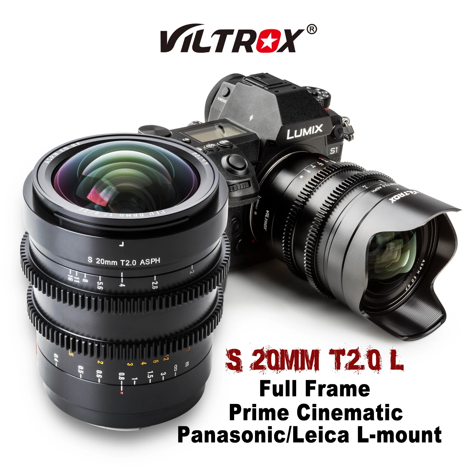 

Viltrox 20 мм T2.0 ASPH широкоугольный Полнокадровый кинематографический кинотеатр для Panasonic/Leica L-mount Camera S1 S1R S1H SL SL2 Lumix