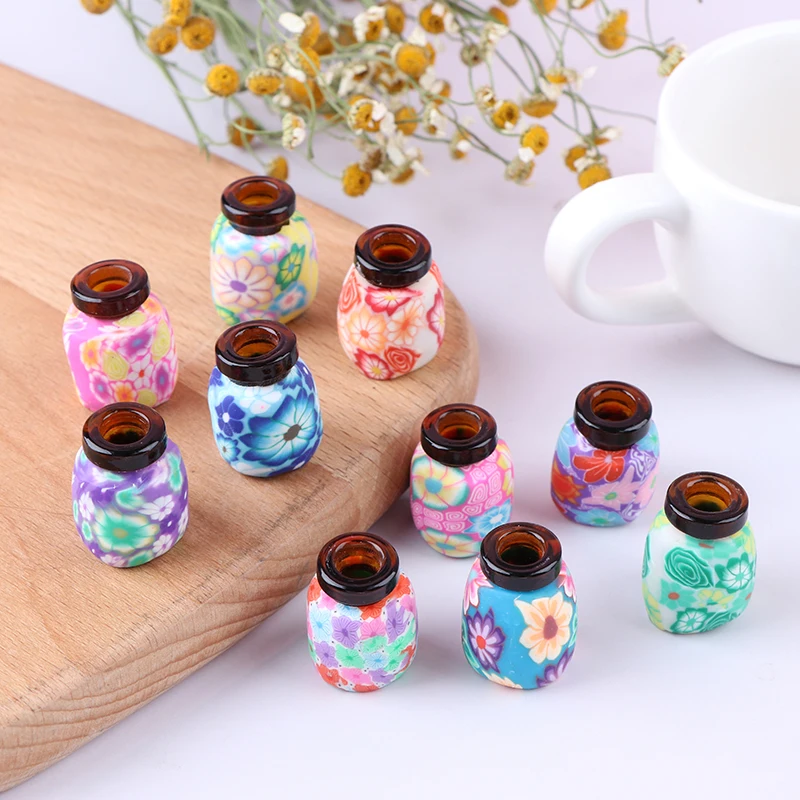 

10Pcs Miniatures 1:12 Colorful Pot DIY Handmade Dollhouse Kitchen Deco Flower Vase Random Style