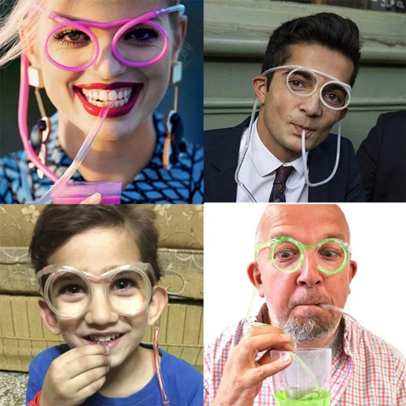 

NewFun Party Drinking Straw Eye Glasses PVC Flexible Straw Hoses DIY Straw Glasses for Kids Adults Birthday Parties Bar Supplies