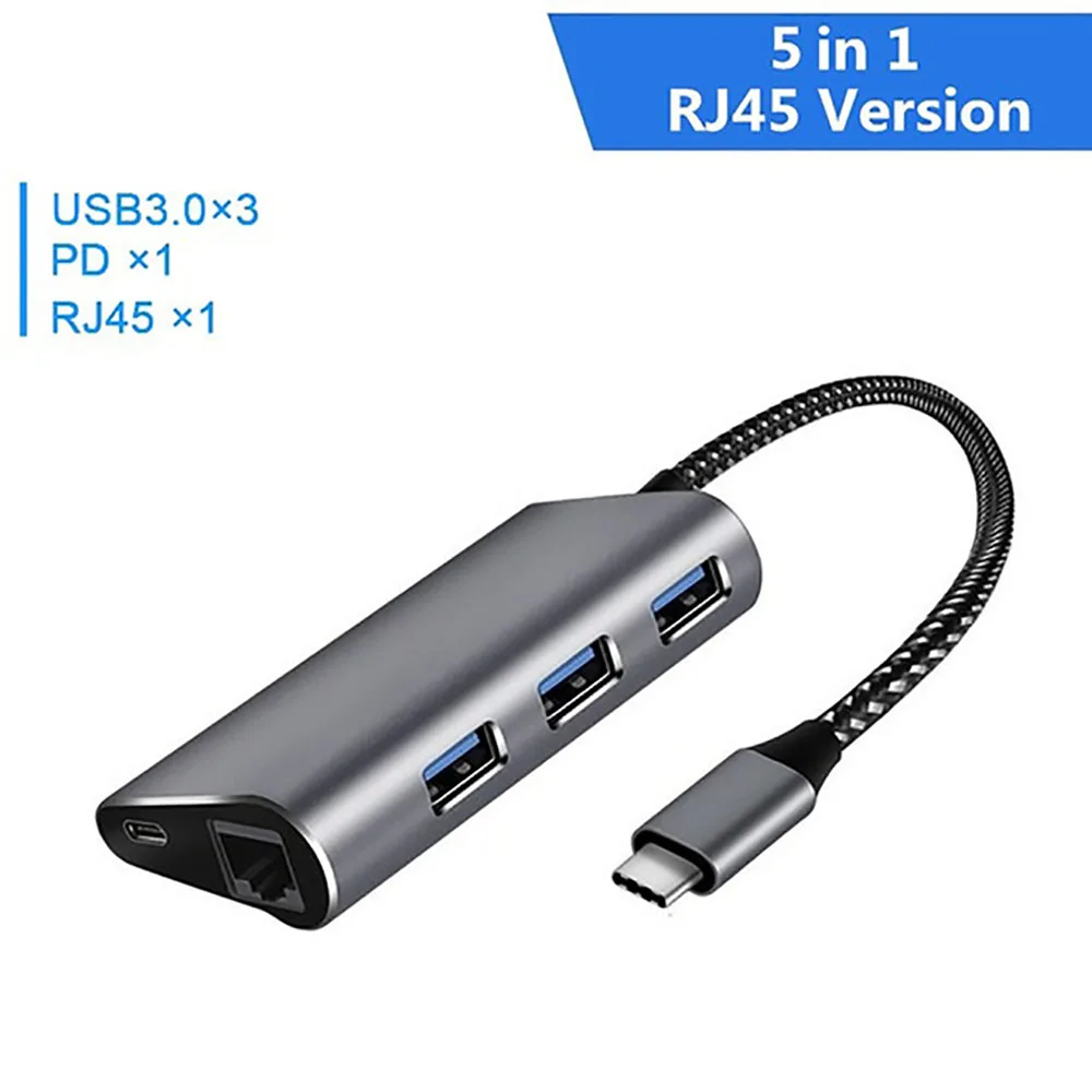5IN1 RJ45 FSU USB C концентратор с HDMI RJ45 PD зарядное устройство кардридер USB 3,0 адаптер usb-хаб для Macbook Pro Аксессуары Мульти USB 3,0 type C концентратор - Цвет: 5IN1 RJ45