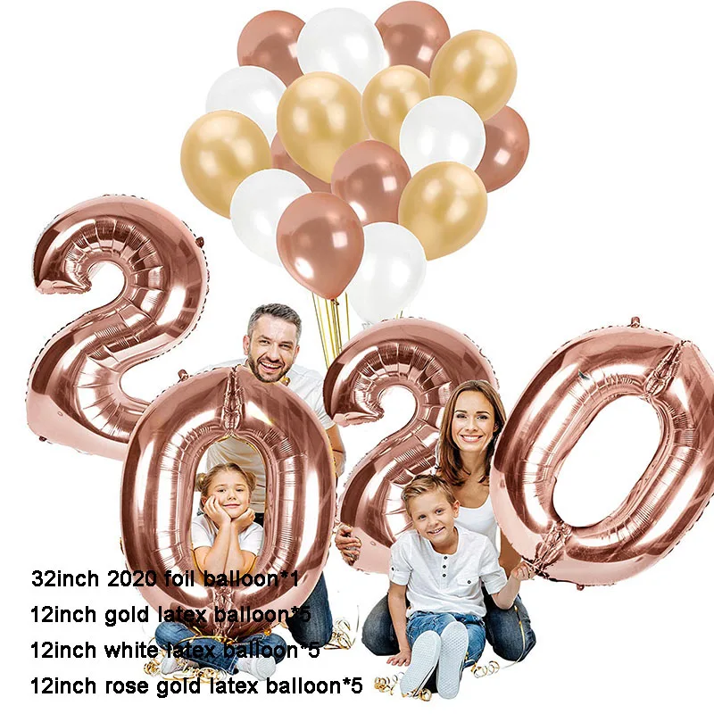 16pcs rose gold 16 шт., 32 дюйма, номер, набор воздушных шаров с надписью «Happy new year Eve», декор, Рождественский воздушный шар из фольги, украшения из розового золота - Цвет: 16pcs rose gold