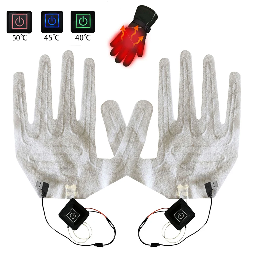 

1 Pair USB Heated Gloves Winter Warm Five-Finger Gloves Heating Pad Electric Heating Gloves Heating Sheet for Fishing Hunting