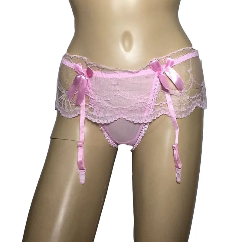 Сексуальные женские атласные розовые трусики с бантом и кружевным верхом поясом