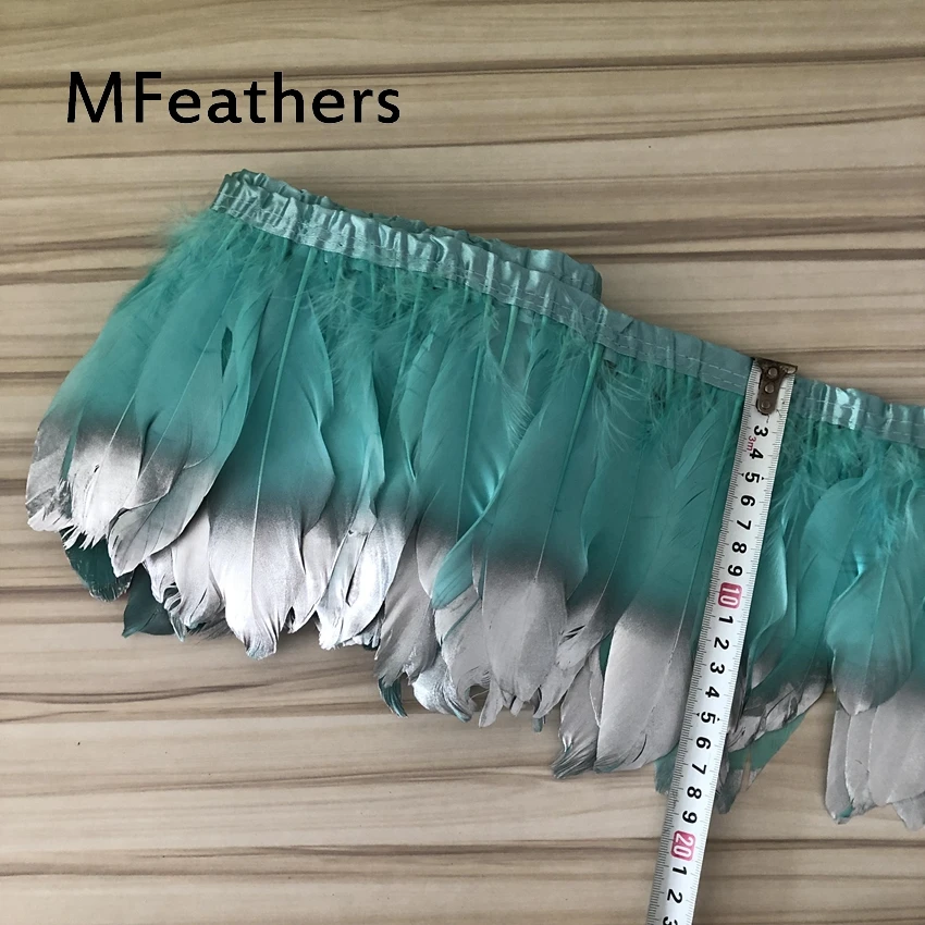 MFeathers 2Y серебро спрей перо планки 15-20 см Ширина темно-зеленое окрашенное гусиное