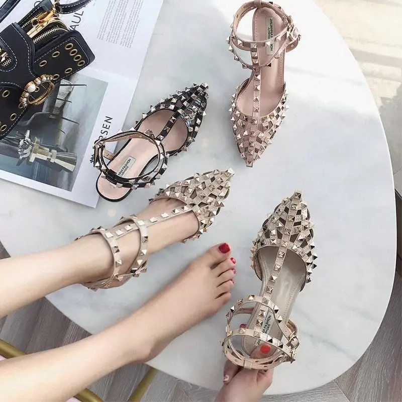 

Женские босоножки с заклепками, на тонком каблуке, с острым носком, в европейском и американском стиле