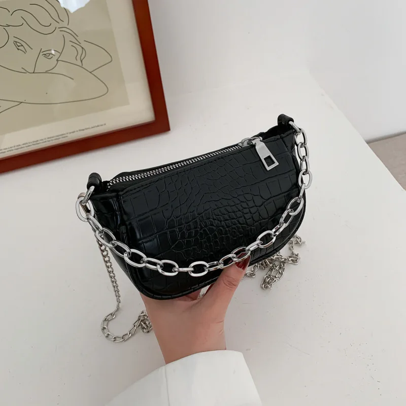 

Women Solid Color Handbag Fashion Chain Shoulder Bag Crocodile Pattern Crossbody Messenger Bags