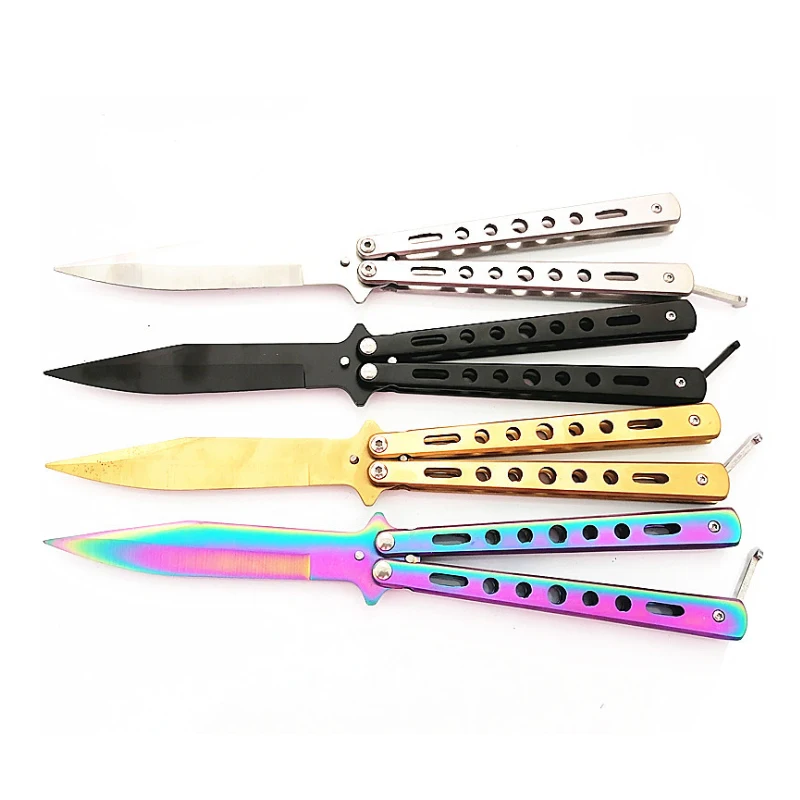 

Dropship Stainless Steel Training Knife folding titanium knife butterfly cosplay knife knife no edge dull tool black camo color