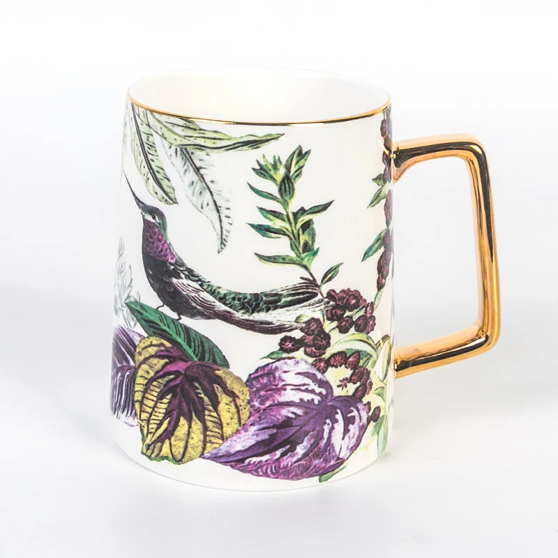 

Vintage Ceramic Coffee Mug with Handle Bone China Print Porcelain Retro Mug Milk 400ml Tasse Cafe Office Tea Mug Chinese HH50MK