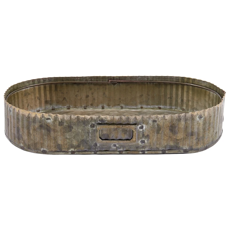Полосатые винтажные античные овальные цинковые сервировочные лотки из кованого