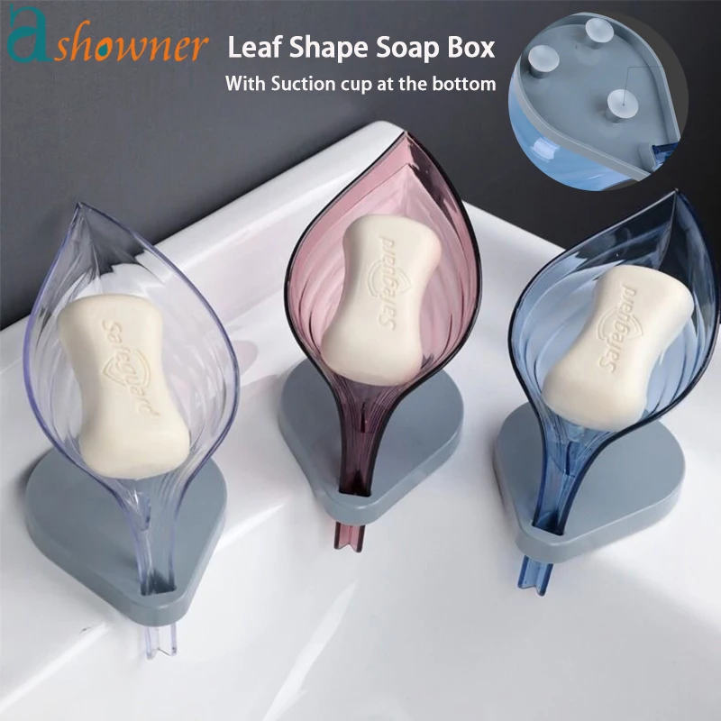 

Leaf Shape Soap Box Bathroom Drain Soap Holder Non-slip Drain Soap Storage Case Container With Sucker Tray Gadgets Accessories