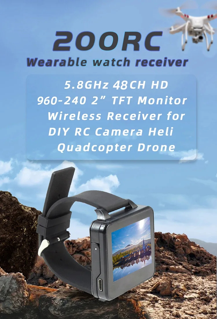 Обновление 200RC FPV носимые часы " TFT lcd дисплей 960*240 5,8G 48CH монитор беспроводной приемник для DIY камеры дрона FPV