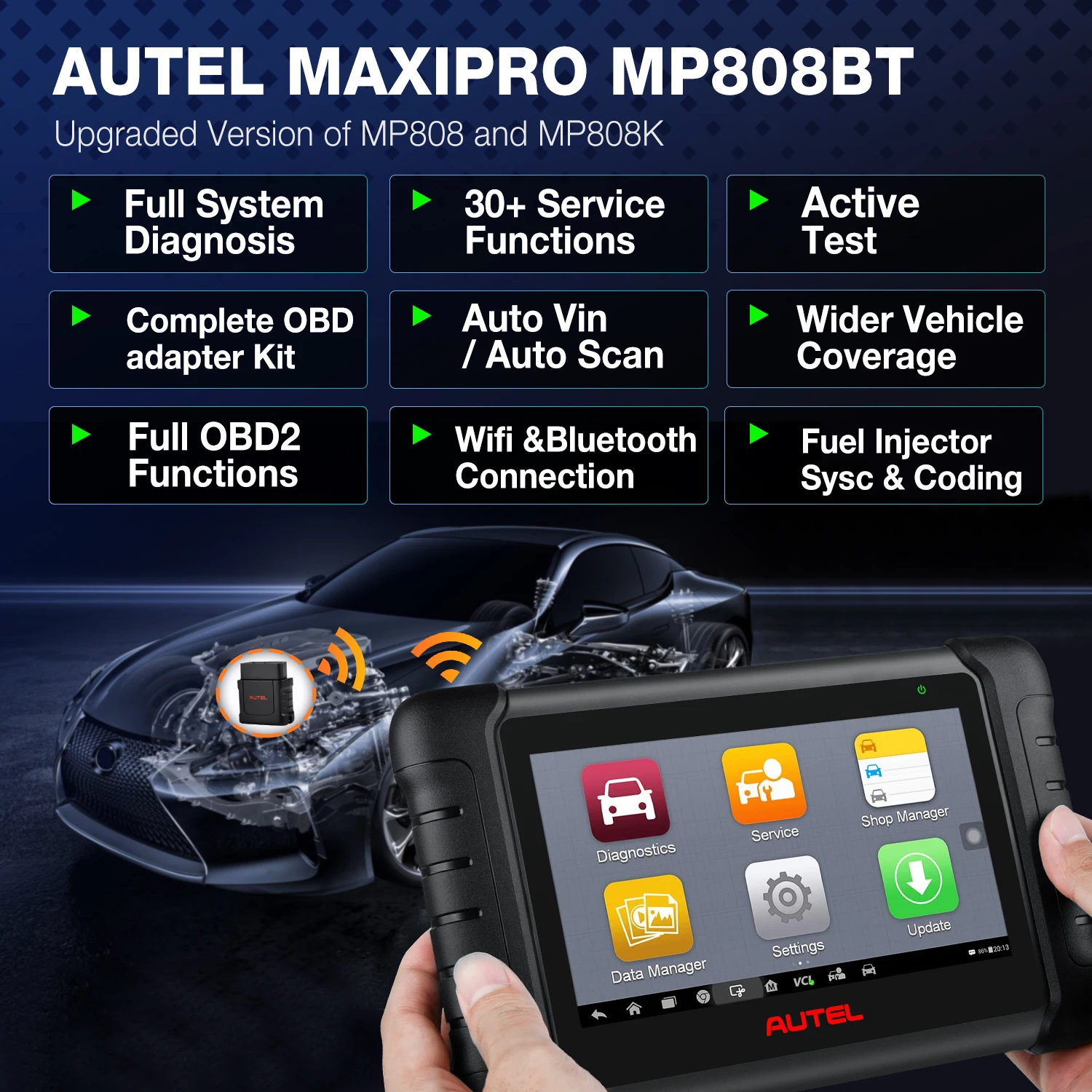 2022 Autel MaxiPRO MP808BT OBD2 автоматический диагностический сканер все системы 30 + услуги