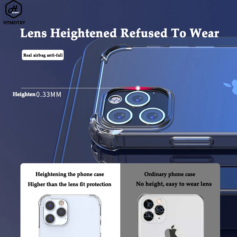 

HTMOTXY For iPhone 11 Case Clear Phone Case For iPhone 11 Pro X XS MAX XR X 6 6S 7 8 Plus SE 2020 Airbag Shockproof Cover Slim