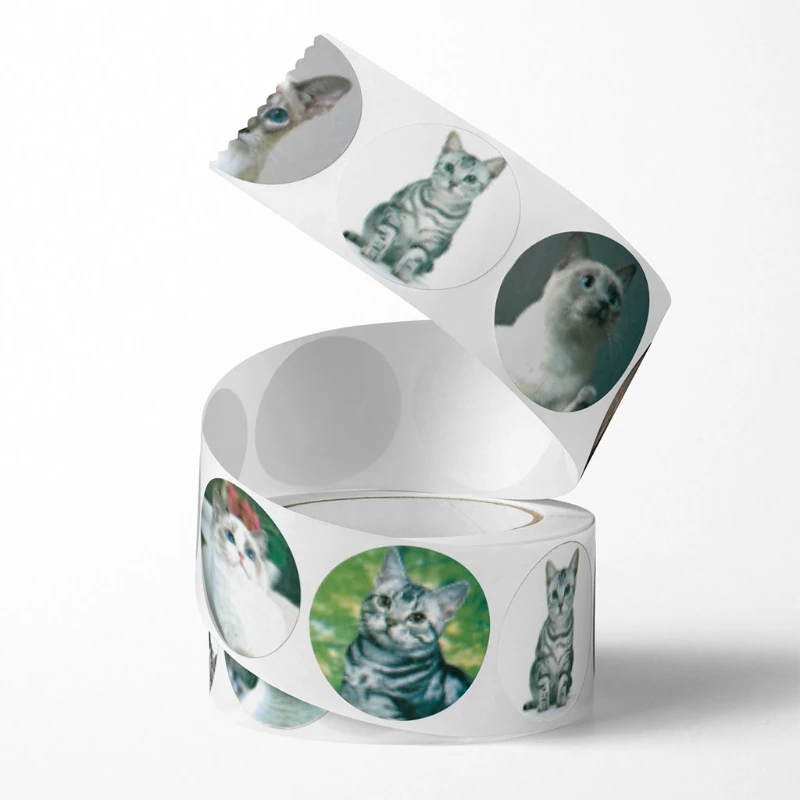 Реалистичные наклейки в виде милых кошек 500 шт. рулон круглые котят животных для