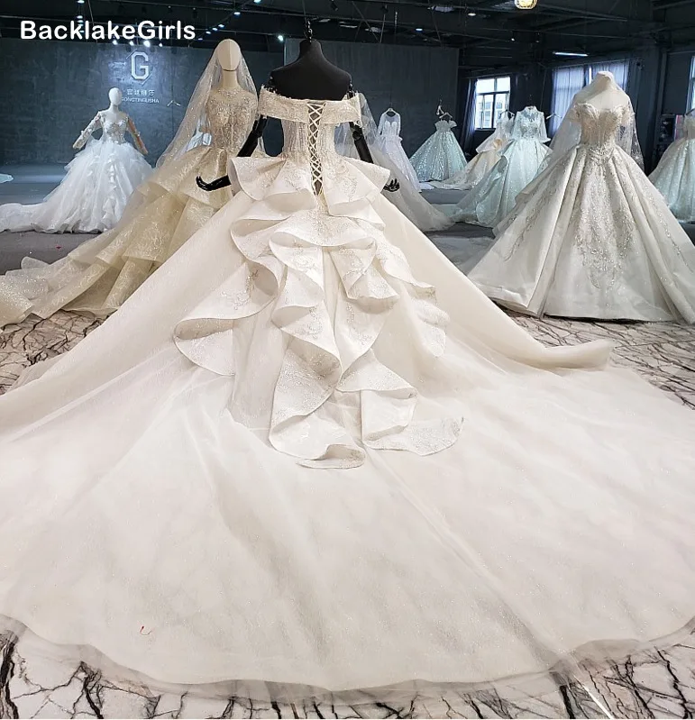 Puffy Wedding Dress 2020 Off Shoulder V Neck Sexy Summer Bridal Dresses For Girl Long Train Vestido De Noiva Princesa | Свадьбы и