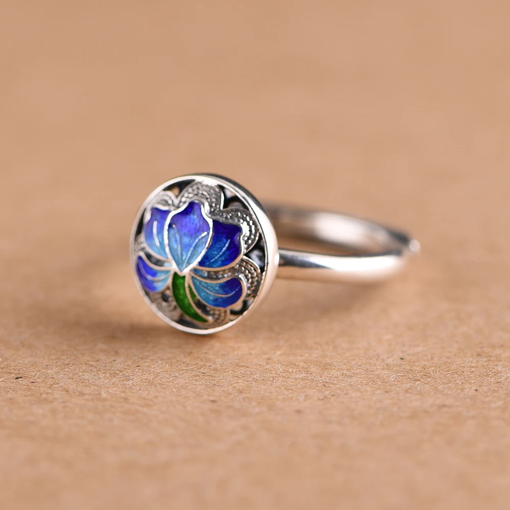SY21965 Blue BALMORA, 925 пробы, серебряные, Ретро стиль, Lotus, открытые, для укладки, свадебные кольца для женщин, вечерние, эмалированные, элегантные, модные, ювелирные изделия, Anillos - Цвет основного камня: SY21965 Blue