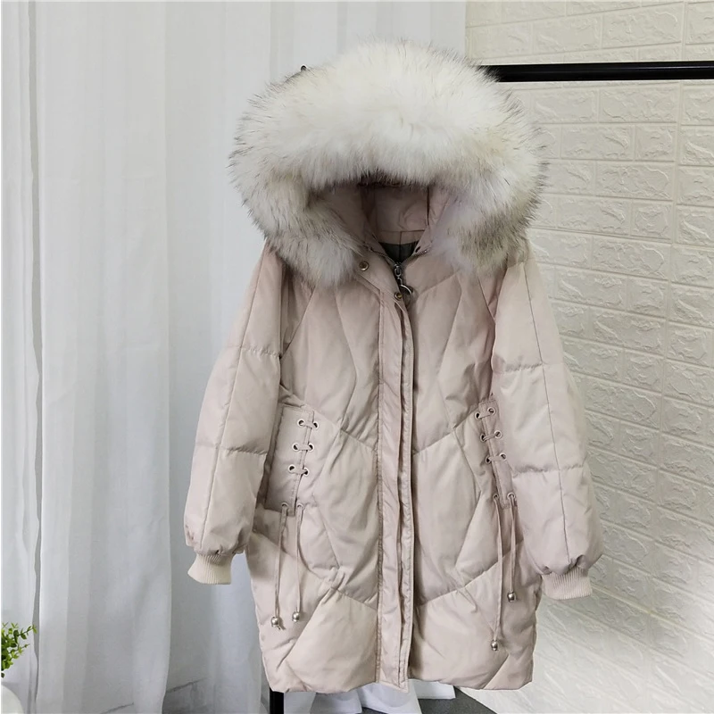 Большой натуральный Лисий мех с капюшоном зимняя куртка женская 90% белый утиный