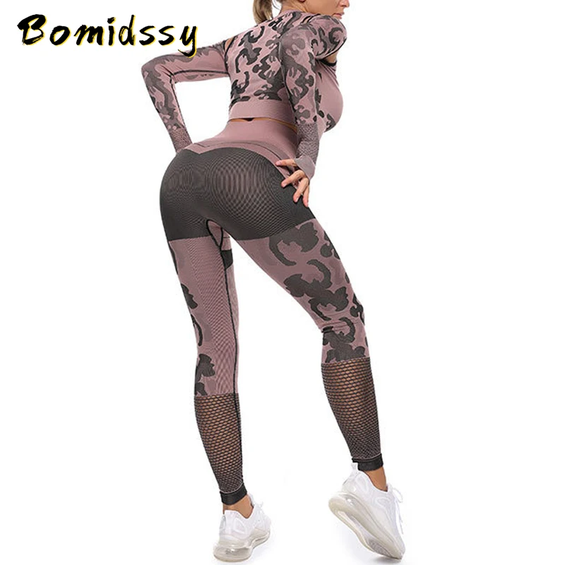 Женская модная камуфляжная одежда для бега в тренажерном зале бесшовная