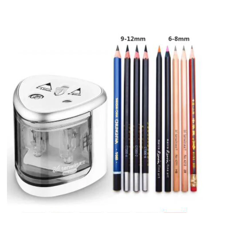 ZK50 NEW Electric Auto Pencil Sharpener Double Hole Touch Switch Pen Sharpener For 6-12mm Color Pencil School Home Stationery