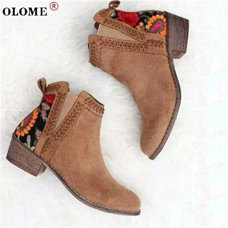 

New Printed Ankle Boots Women's Fall/winter Pull-on Women's Casual Ankle Boots Platform Shoes Flat Shoes Large Size 43