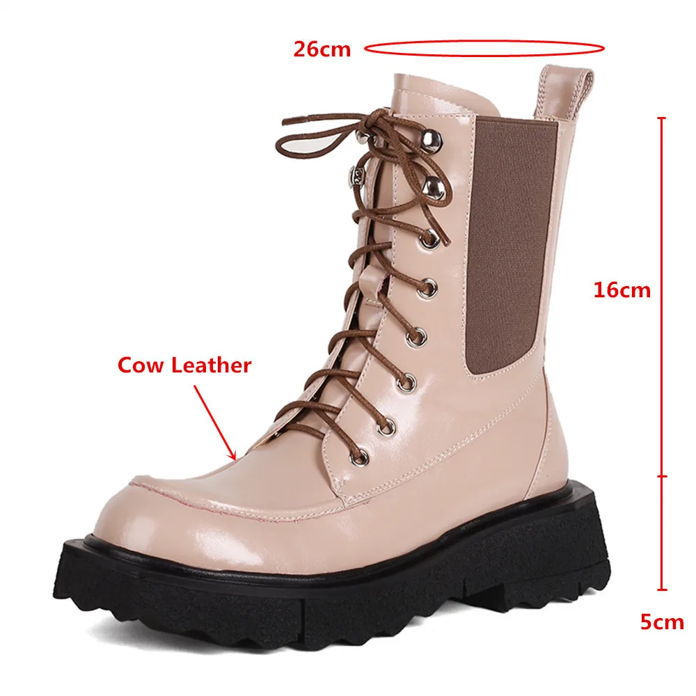 Beli MILI-MIYA 2021 Baru Sepatu Bot Pergelangan Kaki Sepeda Motor Wanita Kulit Asli Ritsleting Silang Terikat Tebal Ujung Bulat Sepatu Kasual Buatan Tangan