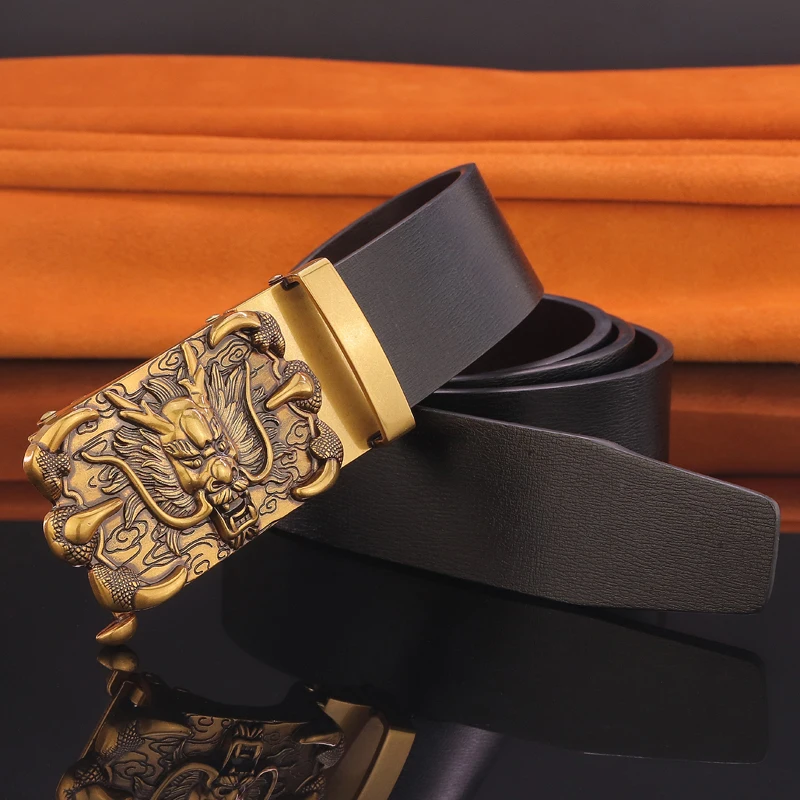 

Dragon buckle Automatic buckle belts men genuine leather Toothless belt fashion wear Casual Black Cowskin ceinture High Quality