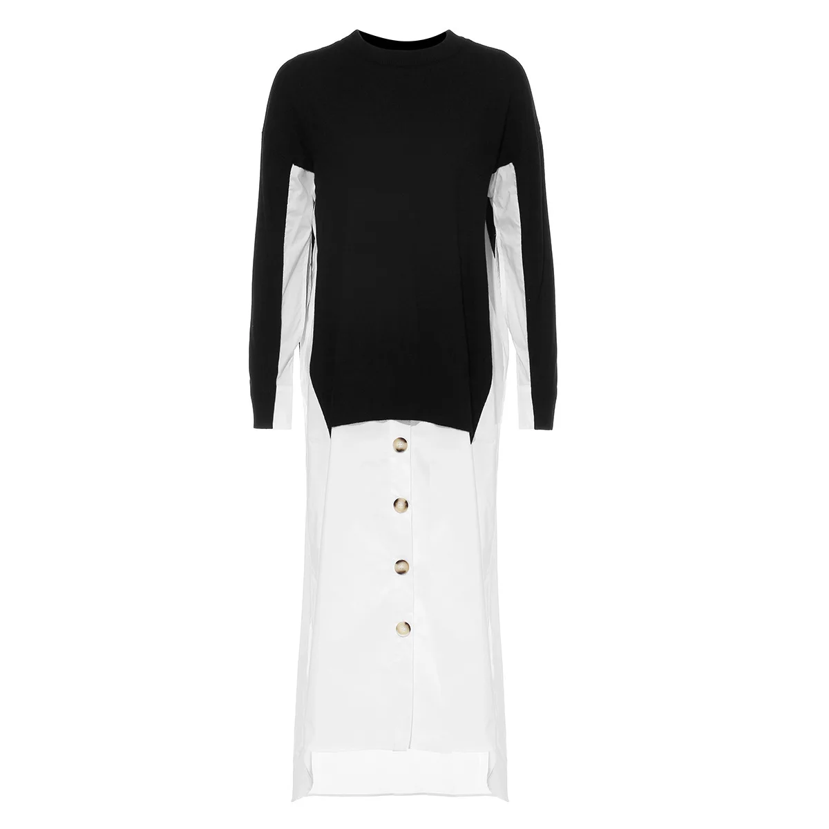 DEAT autumn and winter fashion clothes women round neck full sleeves knits pullover long contrast colors dress WJ14401L | Женская одежда