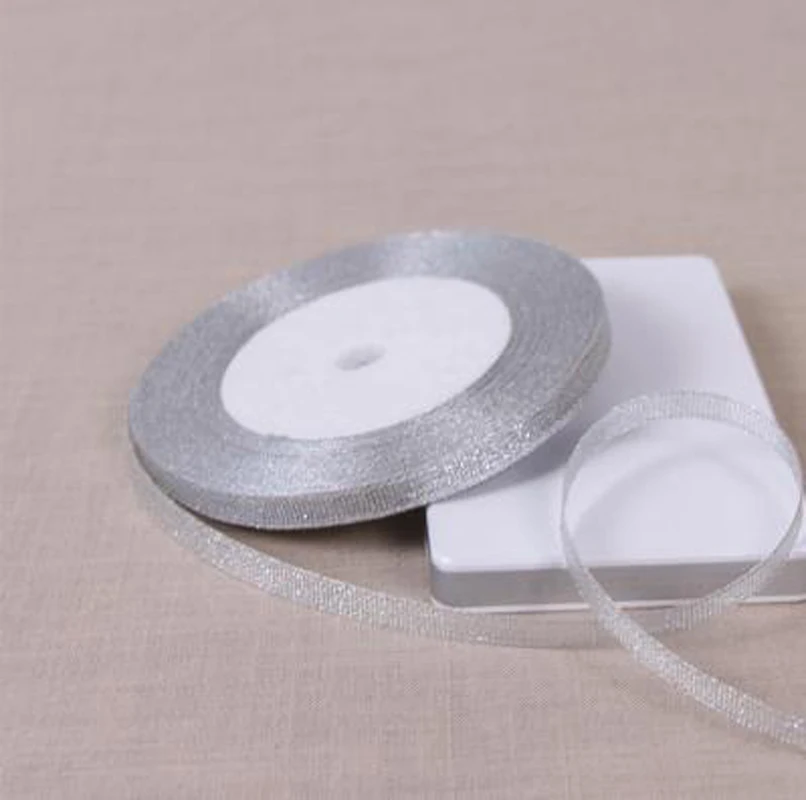 Серебряная полиэфирная лента 1 рулон 25 ярдов рождественское свадебное украшение