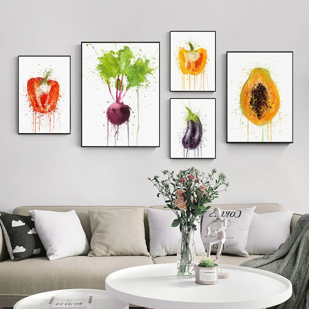 

Nordic Abstract vegetable poster color splash ink art canvas painting kitchen wall painting living room home decoration mural