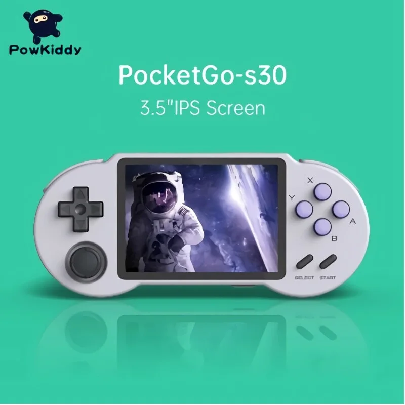

POWKIDDY Pocketgo S30 Retro Game Console A33 Chip 3.5Inch IPS Screen 64GB Installed 8500 Games PS1 DC MAME Handheld Game Console