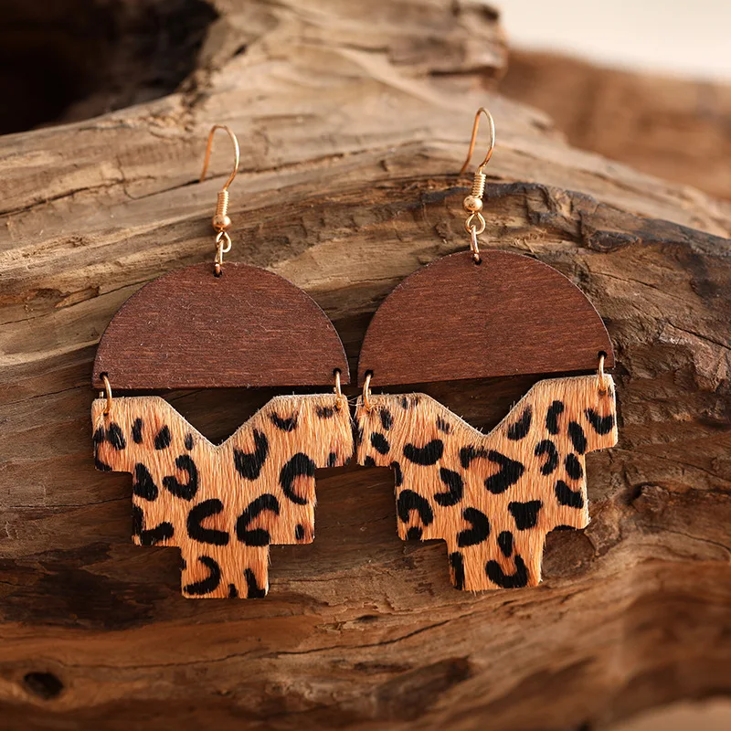 2021 популярные женские золотые полукруглые деревянные леопардовые кожаные