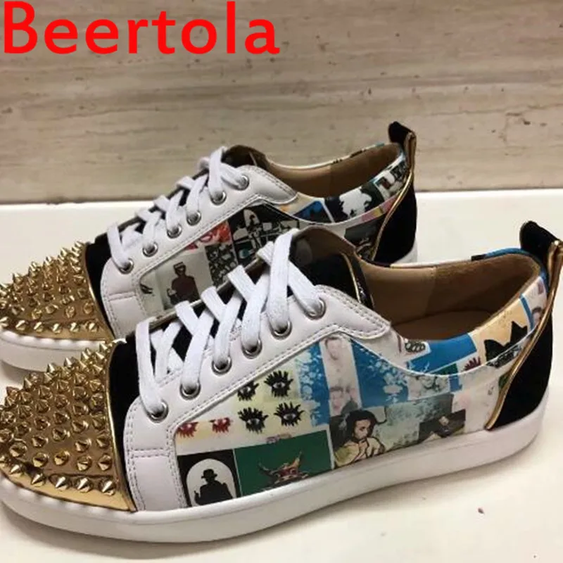 Новая кожаная повседневная мужская обувь с изображением пэчворк шипами на