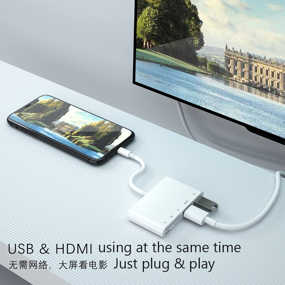 OTG USB HDMI адаптер для lightning к micro SD TF кардридер комплект iphone ipad apple ios 14 Lightning 1080P кабель