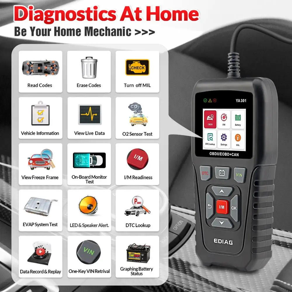Ediag YA301 OBDII/EOBD Battery test real 16Pin Code Reader graph datastream USB update OBD2 Diagnostic Tool PK CR3001 ELM327 | Автомобили