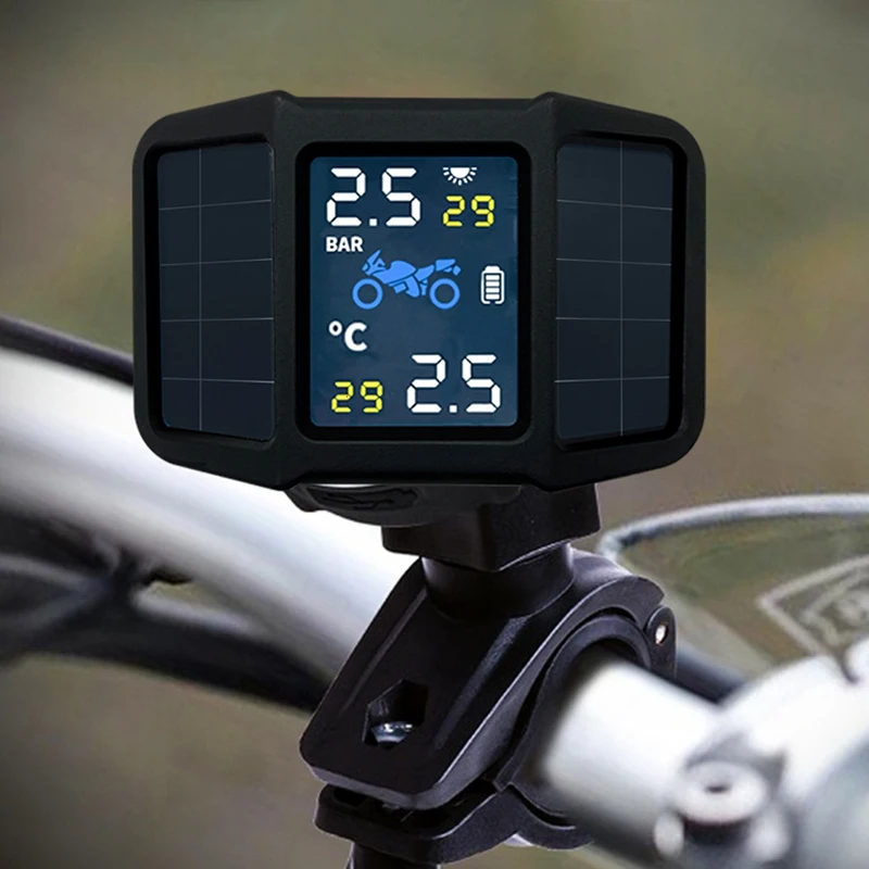 

Motorcycle Tire Pressure Monitoring System Solar Power TPMS Real-Time Display Pressure Temperature Alarm