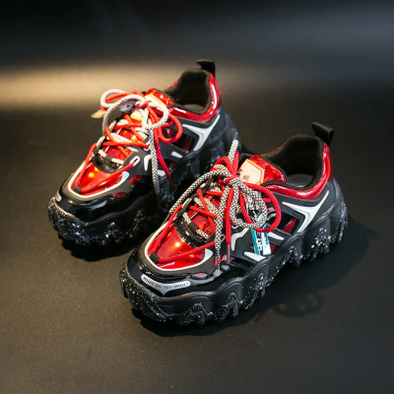 Блестящие Дизайнерские кроссовки на платформе Женская повседневная обувь