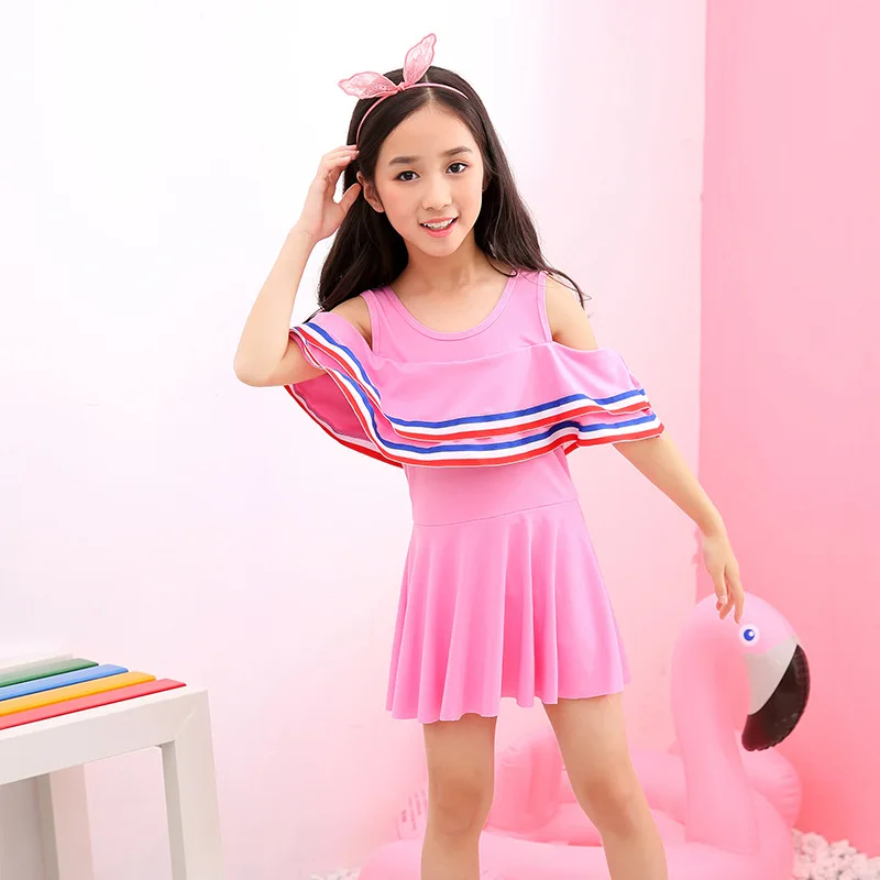 Детские цельные купальники одежда для купания больших девочек с оборками и