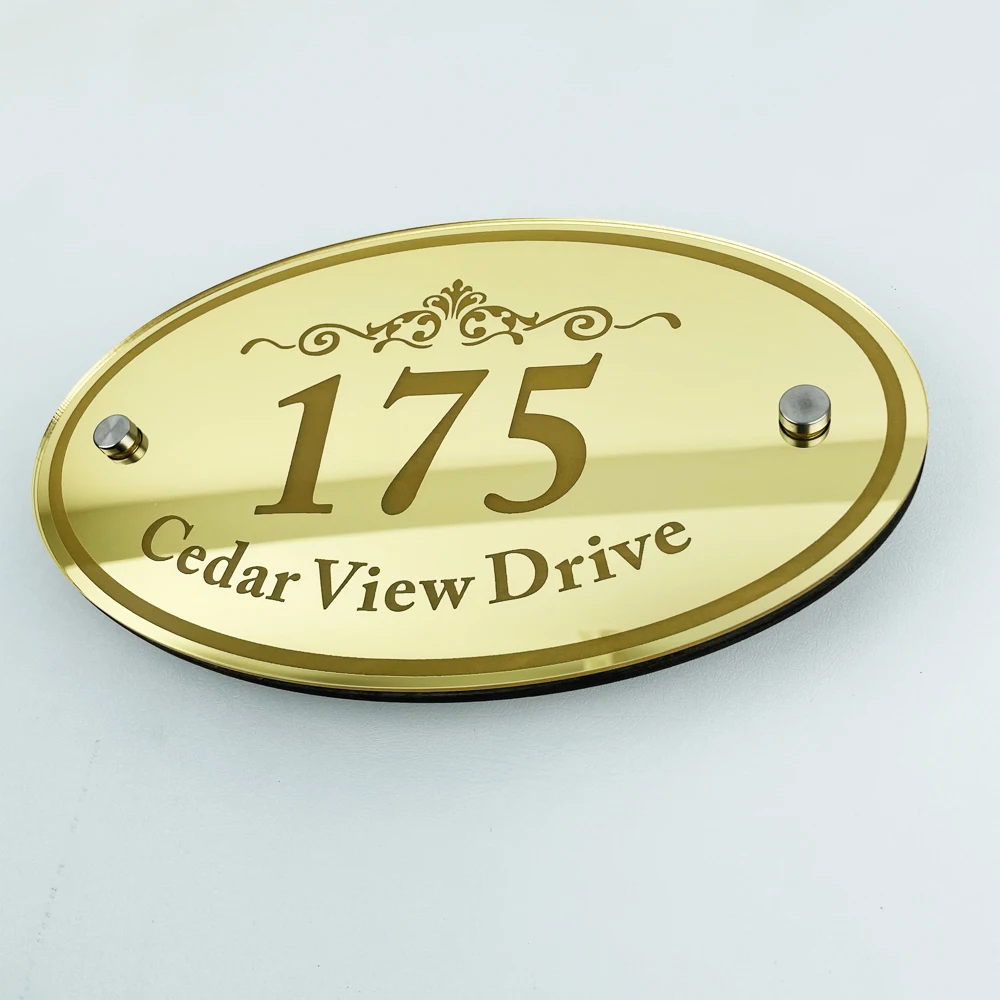 

Customize Modern House Sign Plaque Door Number Mirror Golden Silver Acrylic Street Name Glass Effect Acrylic Doorplate Number