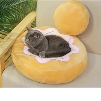 round donut plush cat bed pet house soft long plush cat cushion mat dog bed for small dog cat nest kitty sleeping bed puppy mat