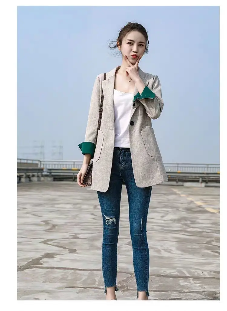 

Casual loose 2021 spring new pure color temperament fashion trend wild small mid-length suit women
