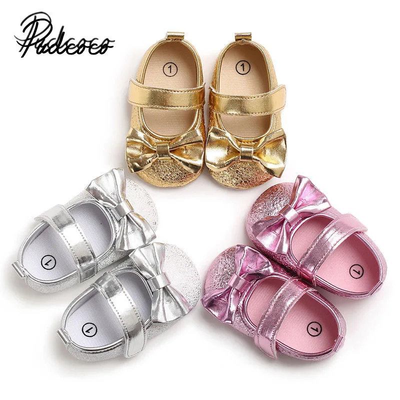 

2018 Brand New Toddler Baby Girls Boys Summer Crib Casual Shoes PU Leather Solid Bowknot Baby Shoes Princess First Walkers0-18M